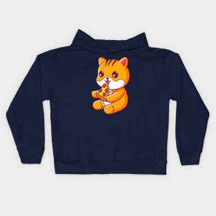 Cute cat eating pizza Kids Hoodie